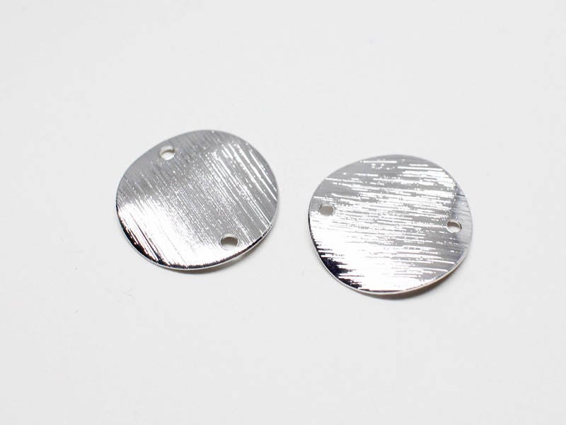 [P0621]4pcs/Brushed Crushed Circle Pendant Connector/Steel/Rhodium/15mm