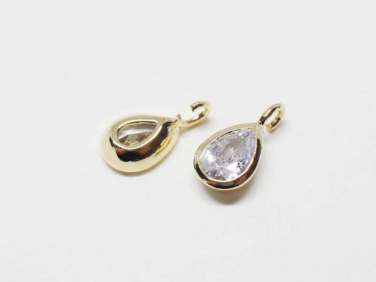 [P0623]2pcs/Mini Drop CZ Bezel Charm Pendant/Brass/Gold/5x10mm