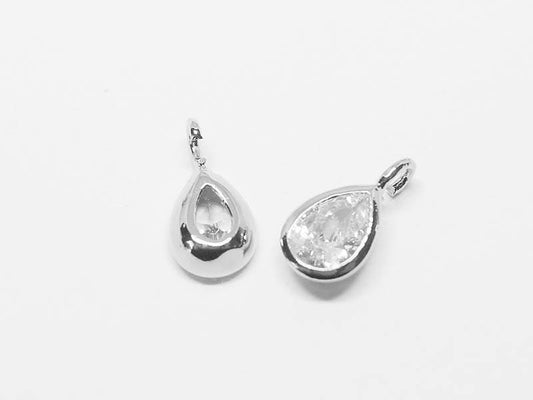 [P0623]2pcs/Mini Drop CZ Bezel Charm Pendant/Brass/Rhodium/5x10mm