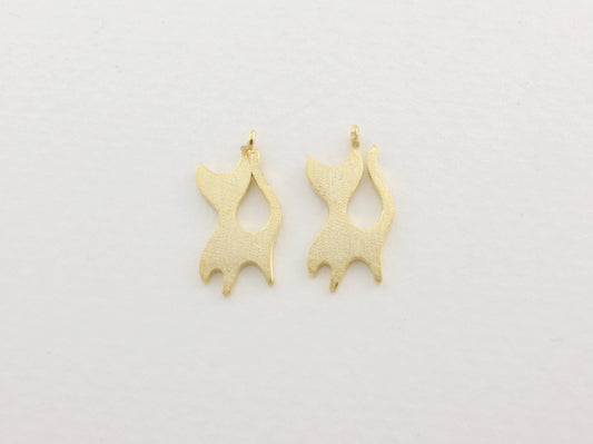 [P0062]2pcs/Cat pendant/Brass/Gold/17x9mm