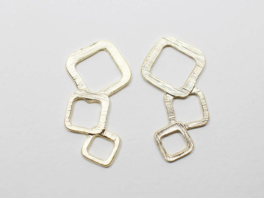 [P0631]2pcs/Textured Three Squares Pendant/Pewter/Matte Gold/16x30mm