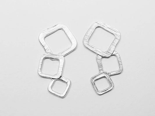 [P0631]2pcs/Textured Three Squares Pendant/Pewter/Matte Rhodium/16x30mm