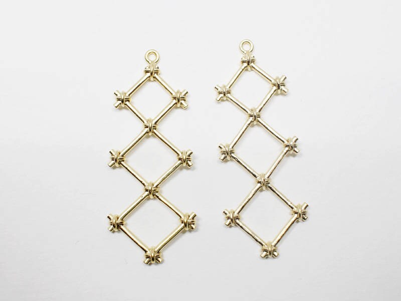 [P0634]2pcs/Knotted Three Rhombuses Pendant/Brass/Matte Gold/15x40mm