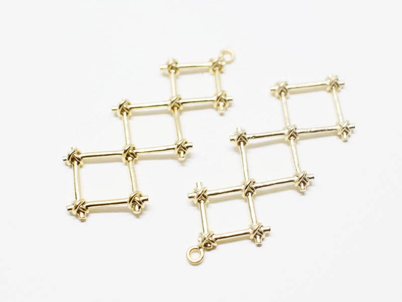 [P0634]2pcs/Knotted Three Rhombuses Pendant/Brass/Matte Gold/15x40mm