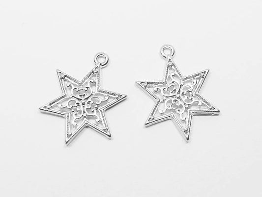 [P0635]2pcs/Large Lace Star Pendant/Pewter/Matte Rhodium/18x22mm