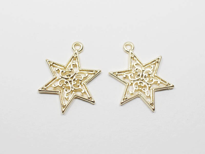 [P0635]2pcs/Large Lace Star Pendant/Pewter/Matte Gold/18x22mm