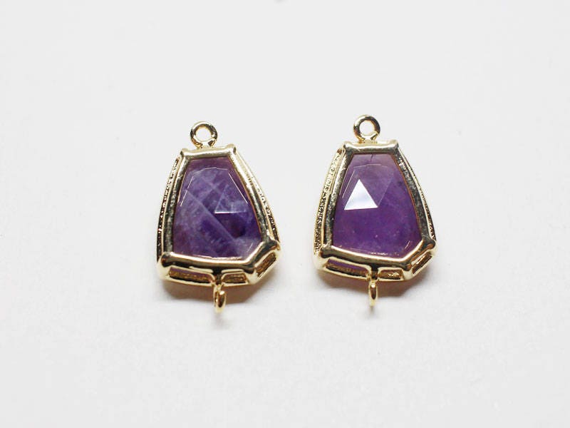 [P0644]2pcs/Trapezoid Bezeled  Gemstone Pendant Connector/Brass/Gold/10.5x16.5mm