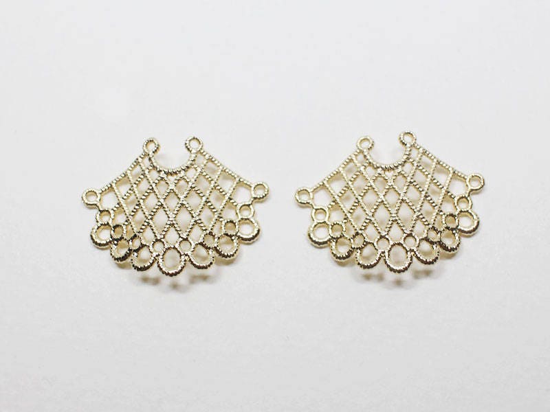 [P0646]2pcs/Sector Net Pendant/Brass/Matte Gold/23x19mm