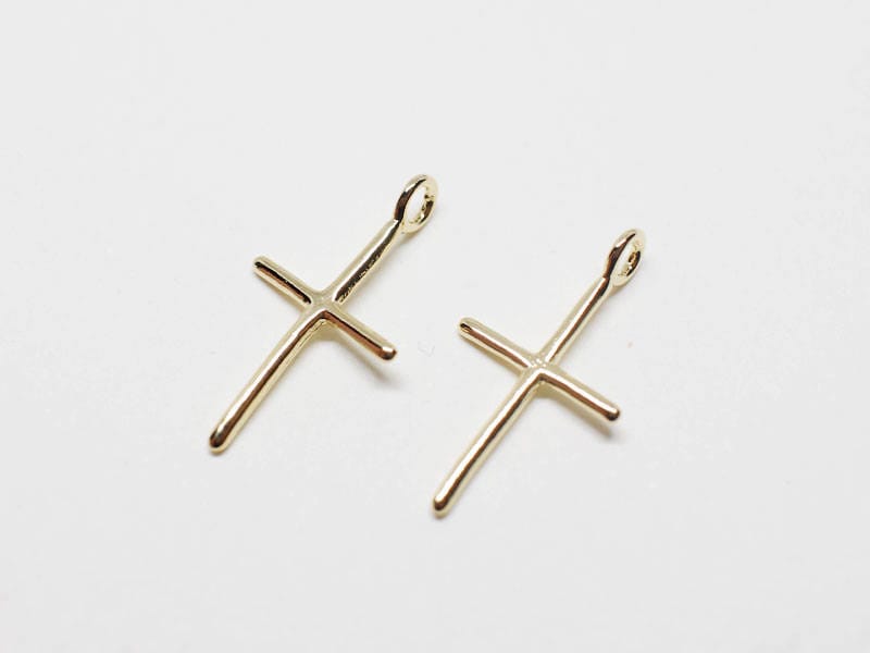 [P0647]2pcs/Small Cross Pendant/Brass/Gold/10x18.5mm