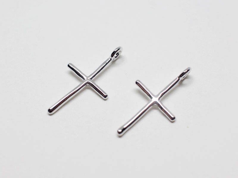 [P0647]2pcs/Small Cross Pendant/Brass/Rhodium/10x18.5mm