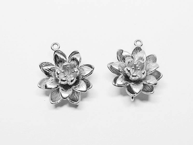 [P0650]2pcs/Flower Pendant/Brass/Matte Rhodium/20mm