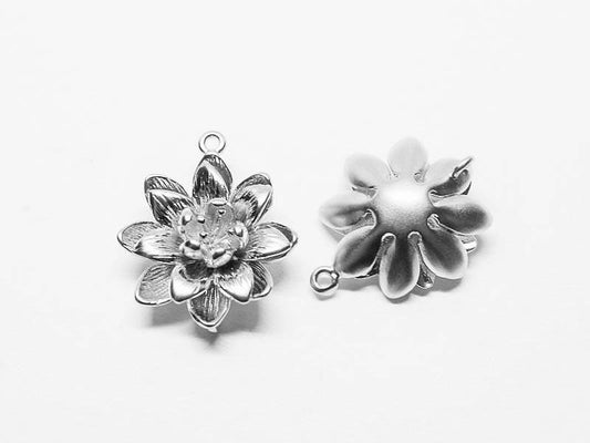 [P0650]2pcs/Flower Pendant/Brass/Matte Rhodium/20mm