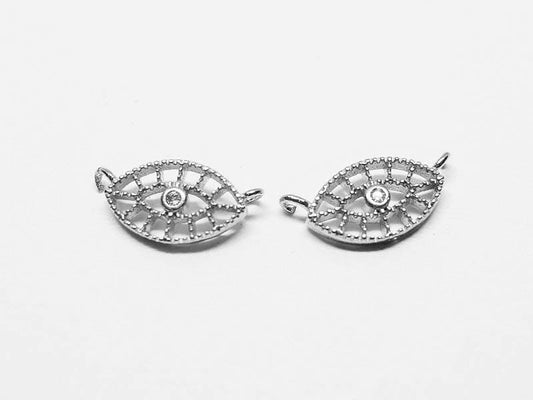 [P0653]2pcs/Hamsa Eye Pendant/Brass/Rhodium/14X7mm