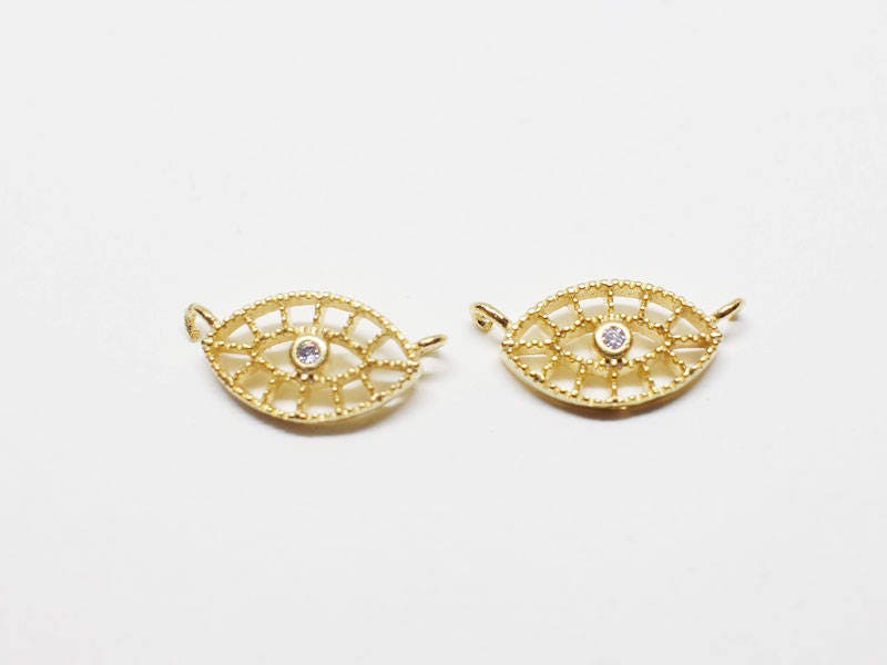 [P0653]2pcs/Hamsa Eye Pendant/Brass/Gold/14X7mm