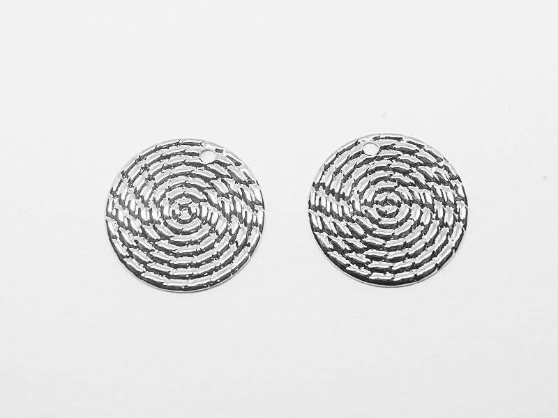 [P0656]4pcs/Small Textured Circle Pendant/Steel/Rhodium/15mm