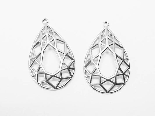 [P0658]2pcs/Net Drop Pendant/Brass/Matte Rhodium/18.5x28.5mm