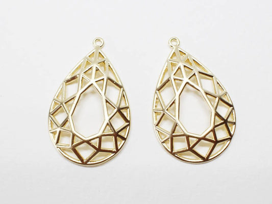 [P0658]2pcs/Net Drop Pendant/Brass/Matte Gold/18.5x28.5mm