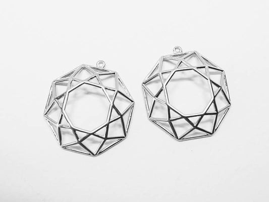 [P0658-1]2pcs/Net Circle Pendant/Brass/Matte Rhodium/24.5x27mm