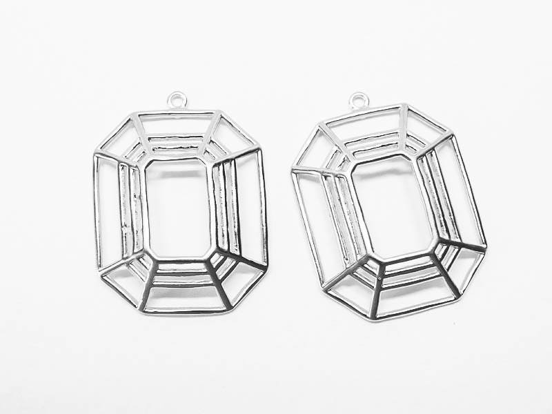 [P0658-2]2pcs/Net Rectangle Pendant/Brass/Matte Rhodium/20x26mm