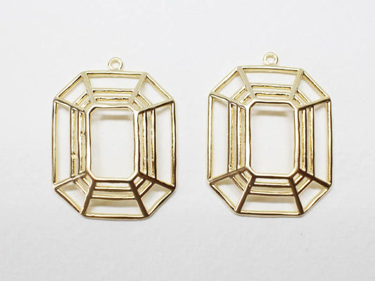 [P0658-2]2pcs/Net Rectangle Pendant/Brass/Matte Gold/20x26mm