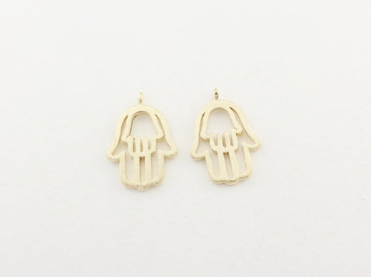 [P0066]2pcs/Hamsa Hand Pendant/Brass/Gold/12 x 17mm