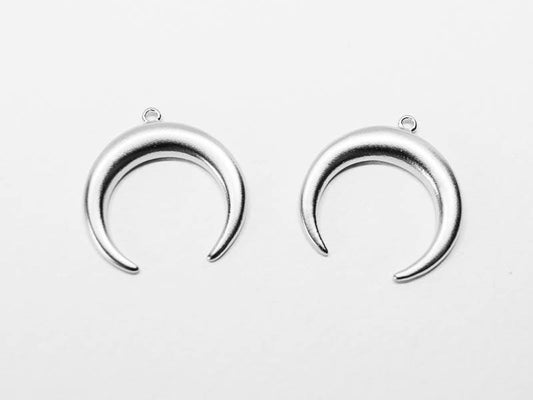 [P0660]2pcs/Horn Pendant/Brass/Matte Rhodium/16x16.5mm