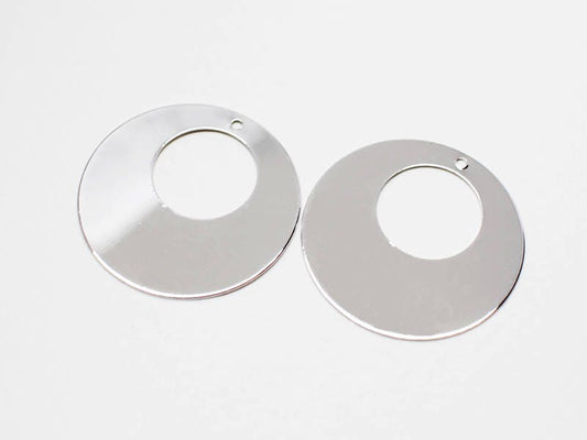 [P0661]2pcs/Punched Circle Pendant/Steel/Rhodium/26mm