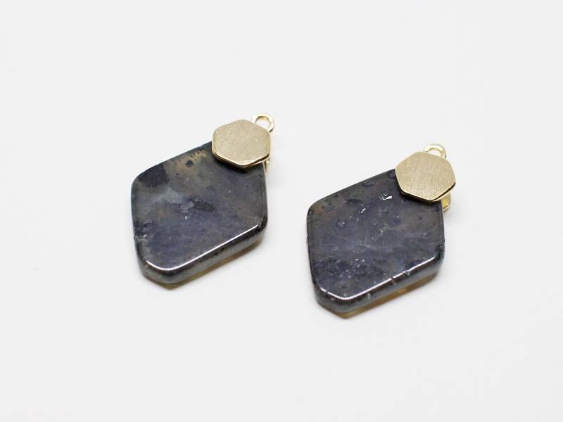 [P0662]2pcs/Rhombus Lapis Gemstone Pendant/Brass/Gold/11x17mm