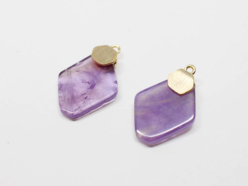 [P0662]2pcs/Rhombus Lapis Gemstone Pendant/Brass/Gold/11x17mm