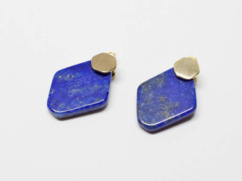 [P0662]2pcs/Rhombus Lapis Gemstone Pendant/Brass/Gold/11x17mm