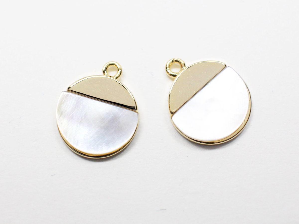 [P0664-1]2pcs/Circle White Mother Of Pearl PendantBrass/Gold/12mm/