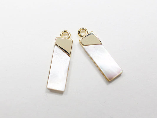 [P0664-3]2pcs/Rectangle White Mother Of Pearl Pendant/Brass/Gold/5x15mm