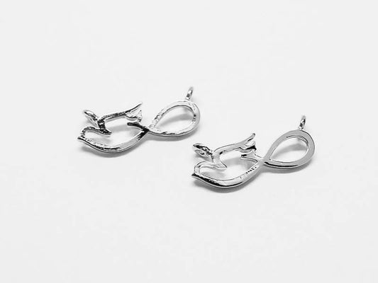 [P0667]2pcs/Infinity Dove Pendant/Brass/Rhodium/17x8mm