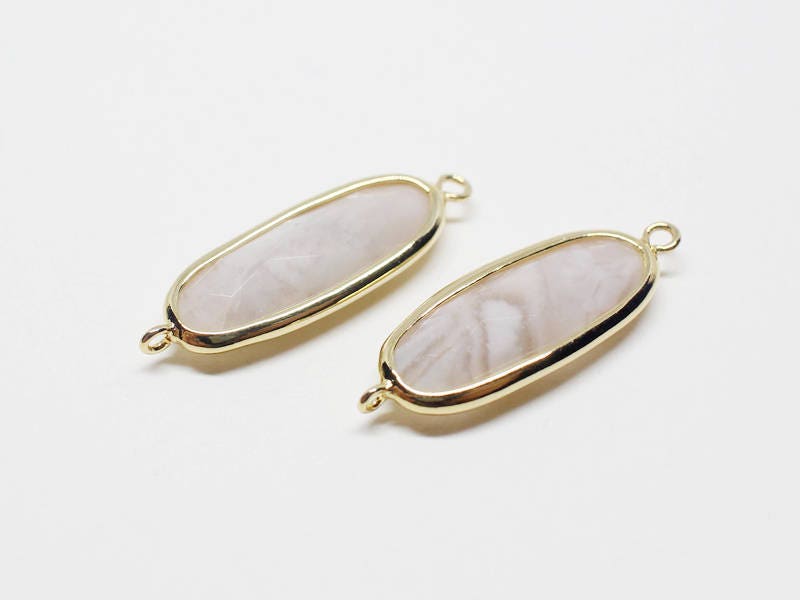 [P0668]2pcs/Oval  Gemstone Pendant Connector/Brass/Gold/26x8.5mm