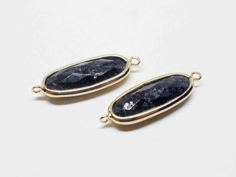 [P0668]2pcs/Oval  Gemstone Pendant Connector/Brass/Gold/26x8.5mm