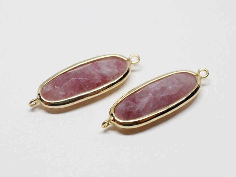 [P0668]2pcs/Oval  Gemstone Pendant Connector/Brass/Gold/26x8.5mm