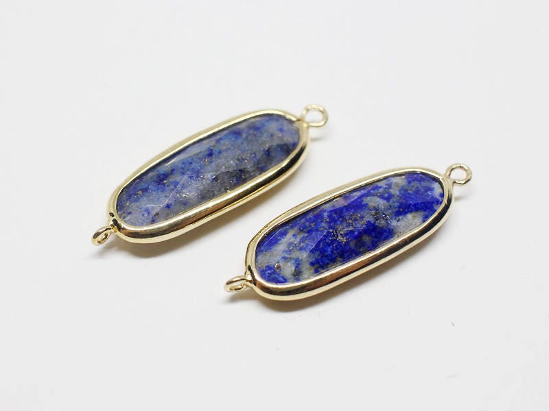 [P0668]2pcs/Oval  Gemstone Pendant Connector/Brass/Gold/26x8.5mm