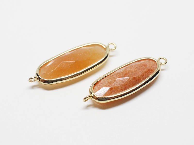 [P0668]2pcs/Oval  Gemstone Pendant Connector/Brass/Gold/26x8.5mm