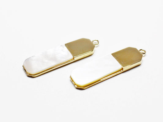 [P0669-1]2pcs/Rectangle White Mother Of Pearl Pendant/Brass/Gold/29x8.5mm