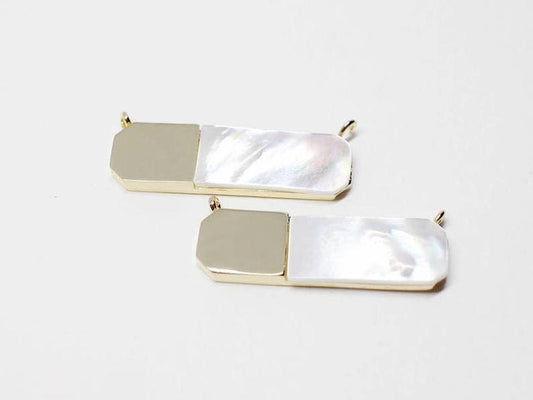 [P0669]2pcs/Rectangle White Mother Of Pearl Pendant/Brass/Gold/29x8.5mm