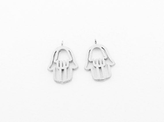 [P0066]2pcs/Hamsa Hand Pendant/Brass/Rhodium/12 x 17mm