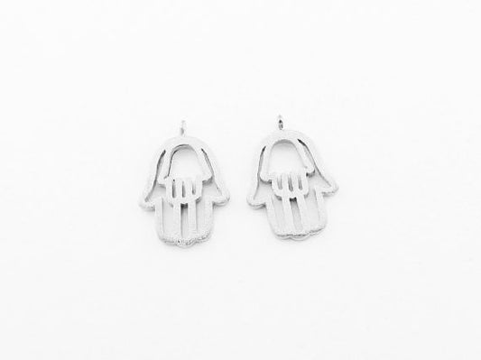 [P0066]2pcs/Hamsa Hand Pendant/Brass/Rhodium/12 x 17mm