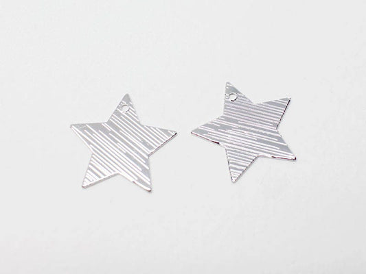 [P0673]4pcs/Textured Flat Star Pendant/Steel/Rhodium/17x17mm