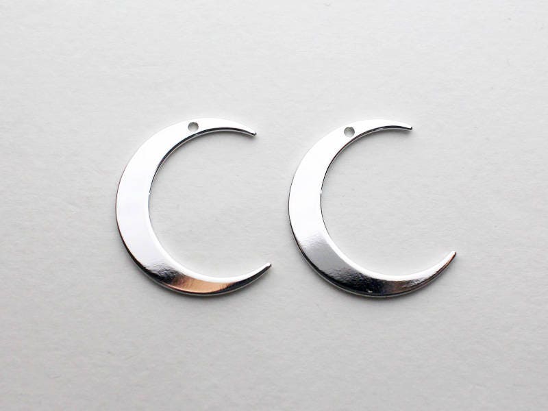 [P0677]2pcs/Large Crescent Pendant/Brass/Rhodium/20x25mm