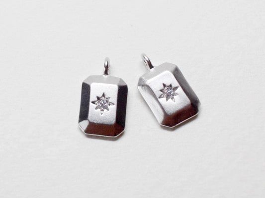 [P0680]2pcs/Solid Square Cubic Pendant/Brass/Matte Rhodium/7x13mm