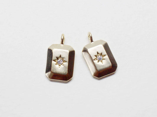 [P0680]2pcs/Solid Square Cubic Pendant/Brass/Matte Gold/7x13mm