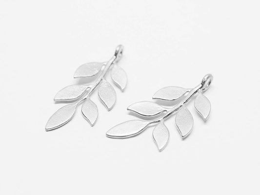 [P0686]2pcs/Six Leaves Pendant/Brass/Matte Rhodium/11.5x24.5mm