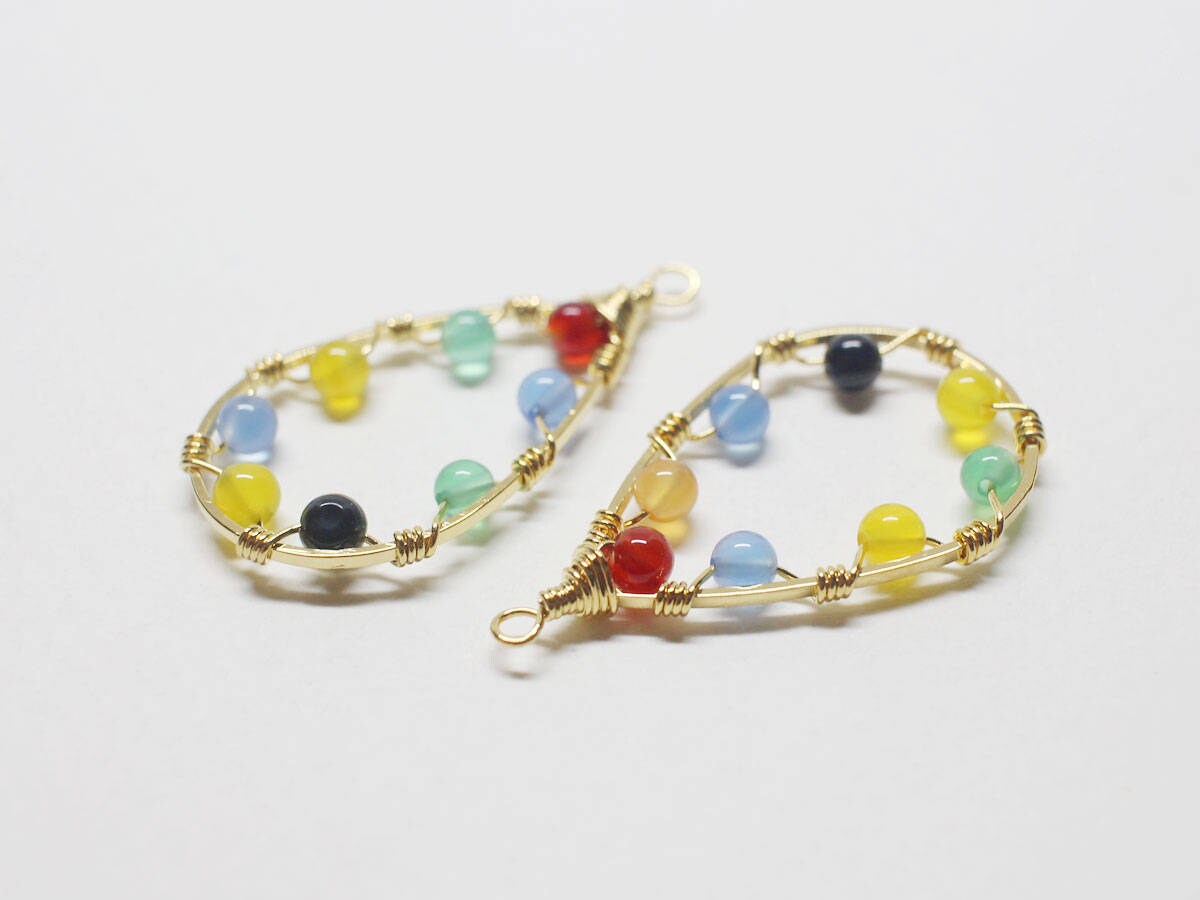 [P0691]2pcs/Teardrop Mixed Agate Pendant/Brass/Gold/17.5x30mm