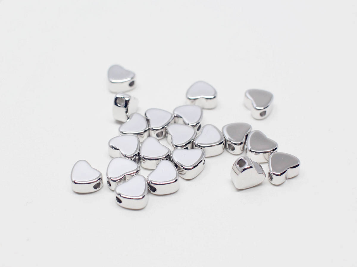 [P0692]4pcs/Mini Heart Charm Connector/Brass/Rhodium/5x4mm