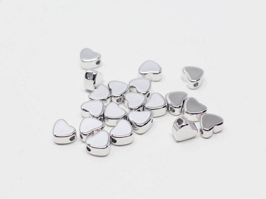 [P0692]4pcs/Mini Heart Charm Connector/Brass/Rhodium/5x4mm